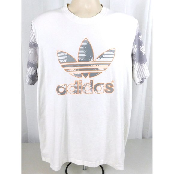 Mens Adidas T-shirt Trefoil Logo Size Large Gray White Cotton Blend - Picture 2 of 6